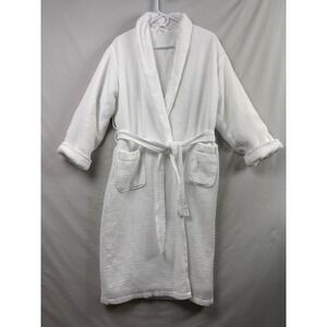 Pottery Barn Waffle Resort Robe Adult Medium White Cotton Terry Lined Shawl Neck